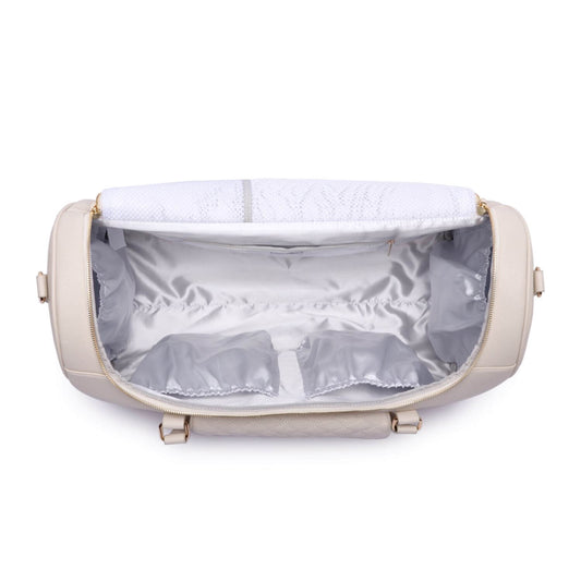 Top View of Luli Bebé Monaco Travel Bag | Pearl White | Lid Open