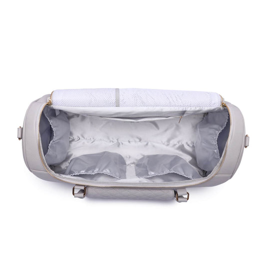 Top View of Luli Bebé Monaco Travel Bag | Stone Grey | Lid Open