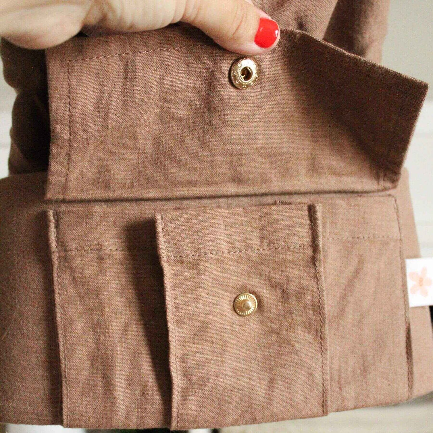 Close-up of Monroe x Coco Desert - Cotton Linen Baby Carrier