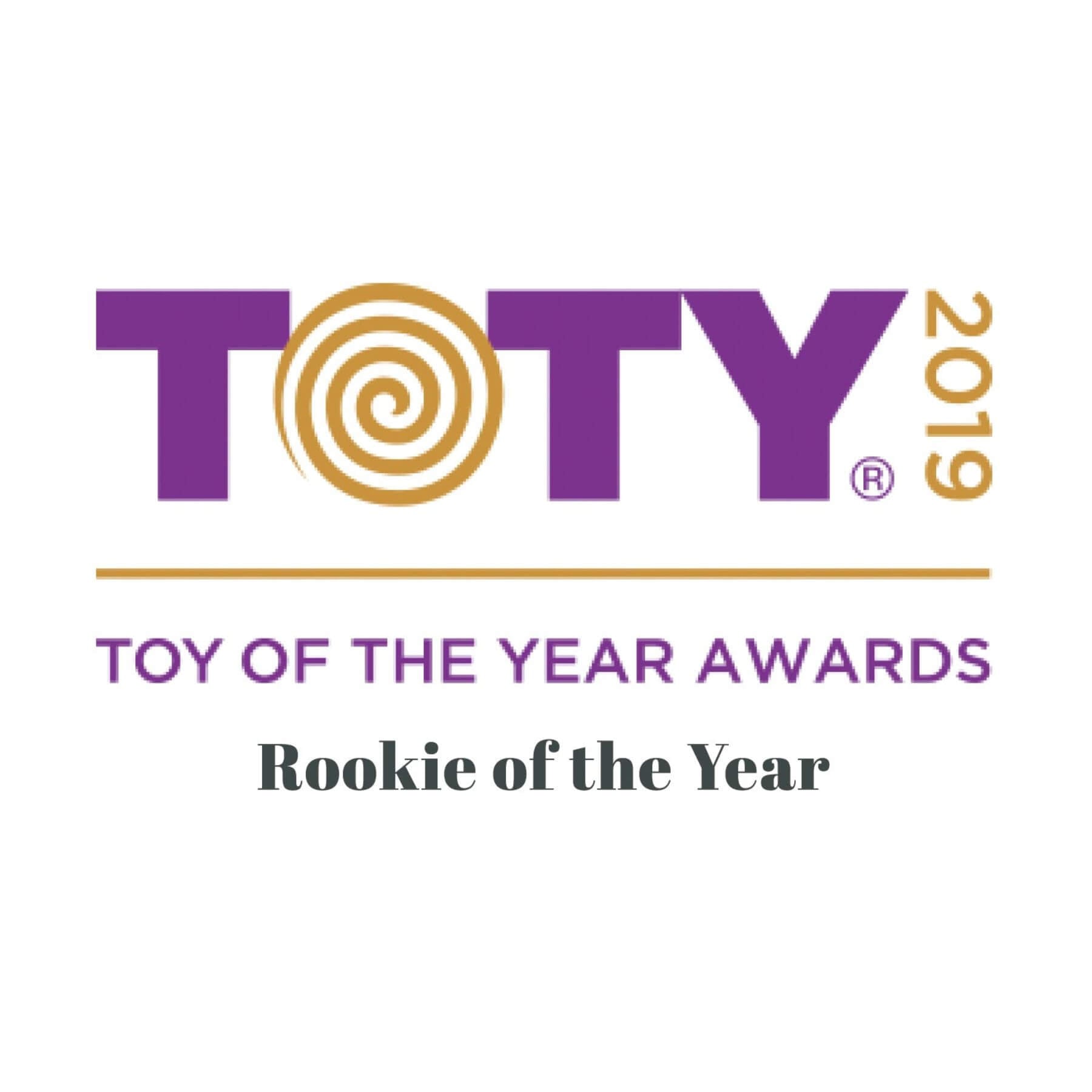 2019 Toy of the Year Awards logo for Rookie of the Year on a white background