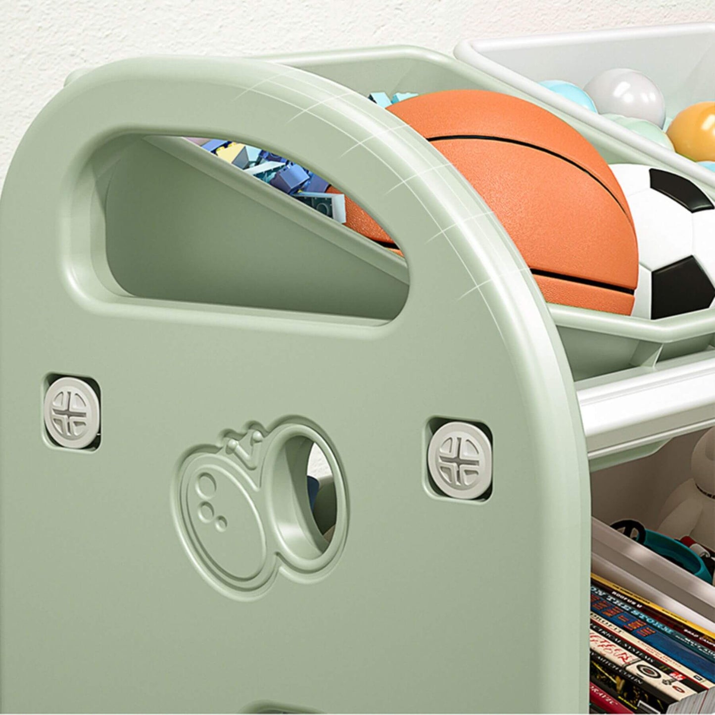 Close-up of MONTARY Multi-functional Nursery Organizer with 6 Bins - Green