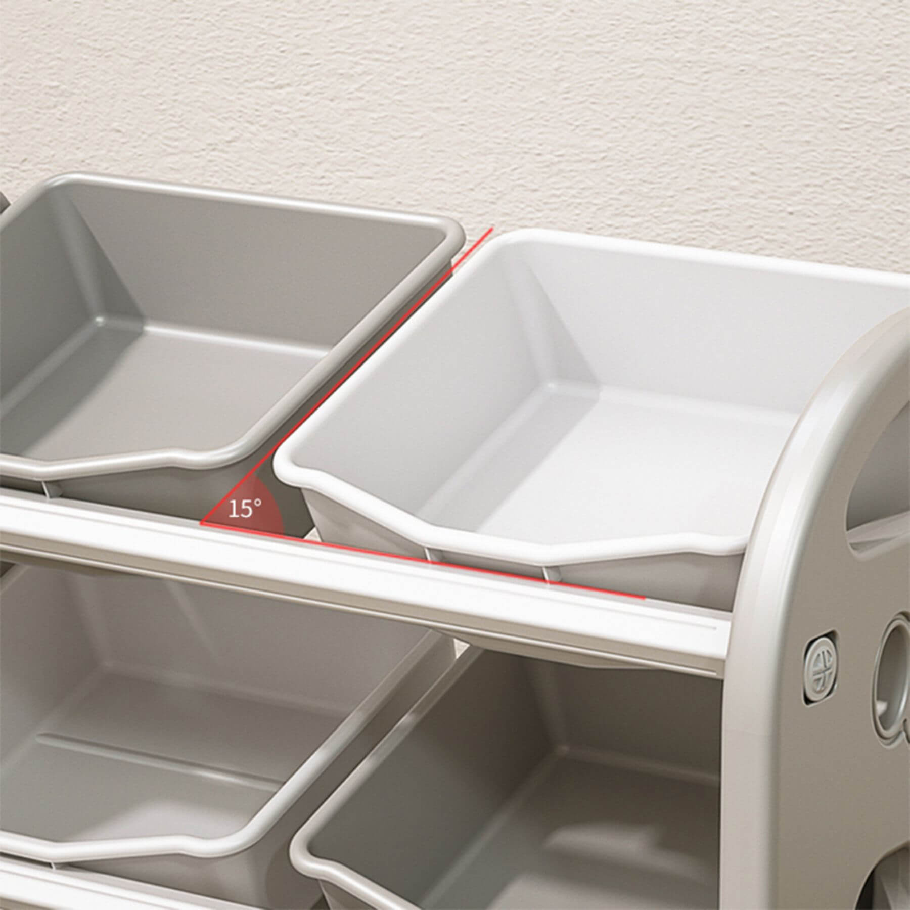 Close-up of MONTARY Multi-functional Nursery Organizer with 6 Bins - Grey