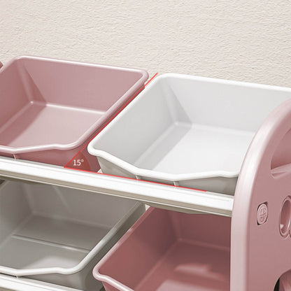 MONTARY Multi-functional Nursery Organizer with 6 Bins - Pink with a textured wall background