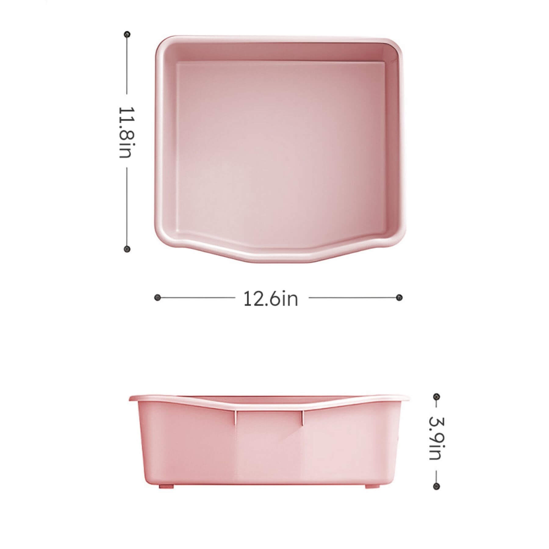 Pink bins with dimensions labeled on a white background