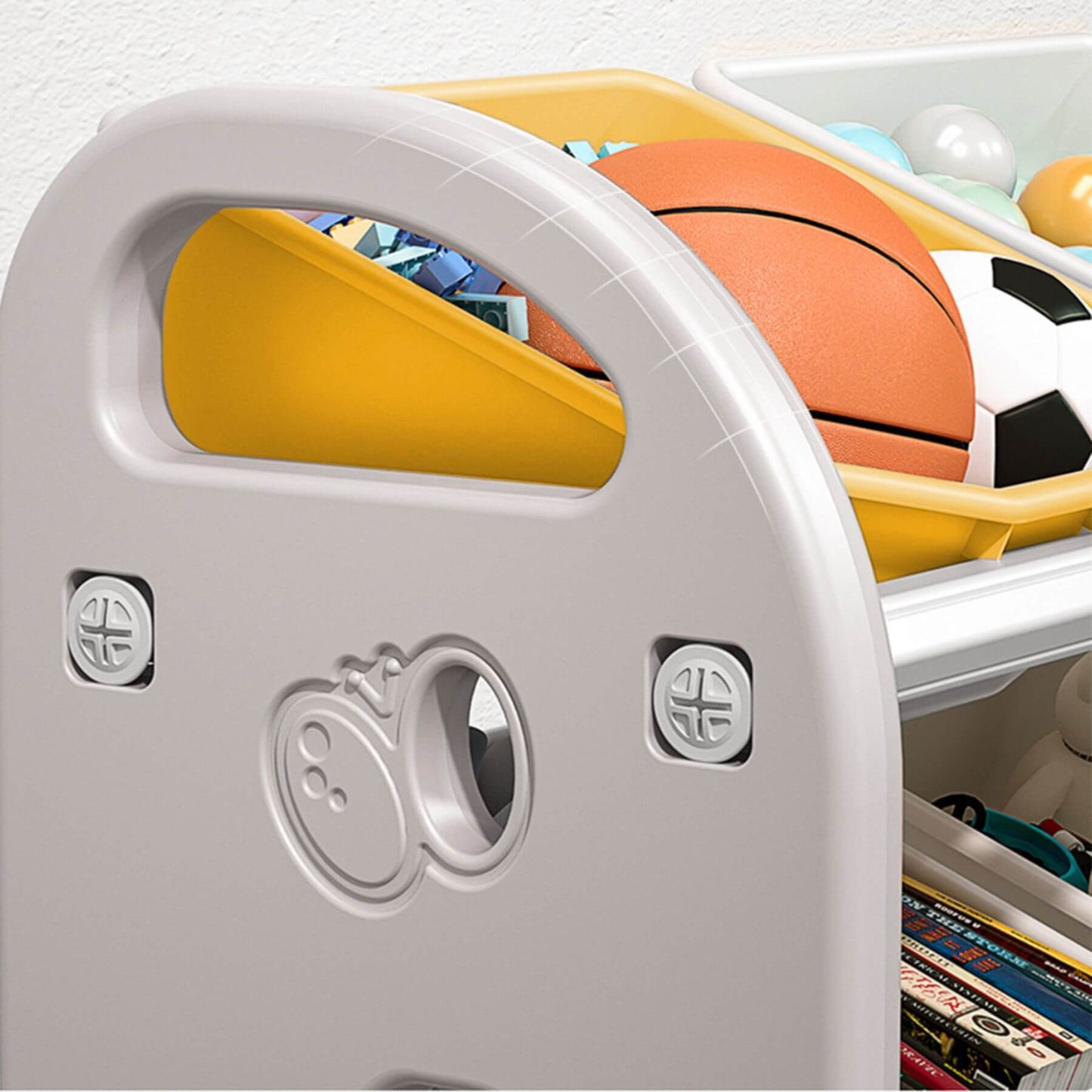 Close up of MONTARY Multi-functional Nursery Organizer with 6 Bins - Yellow