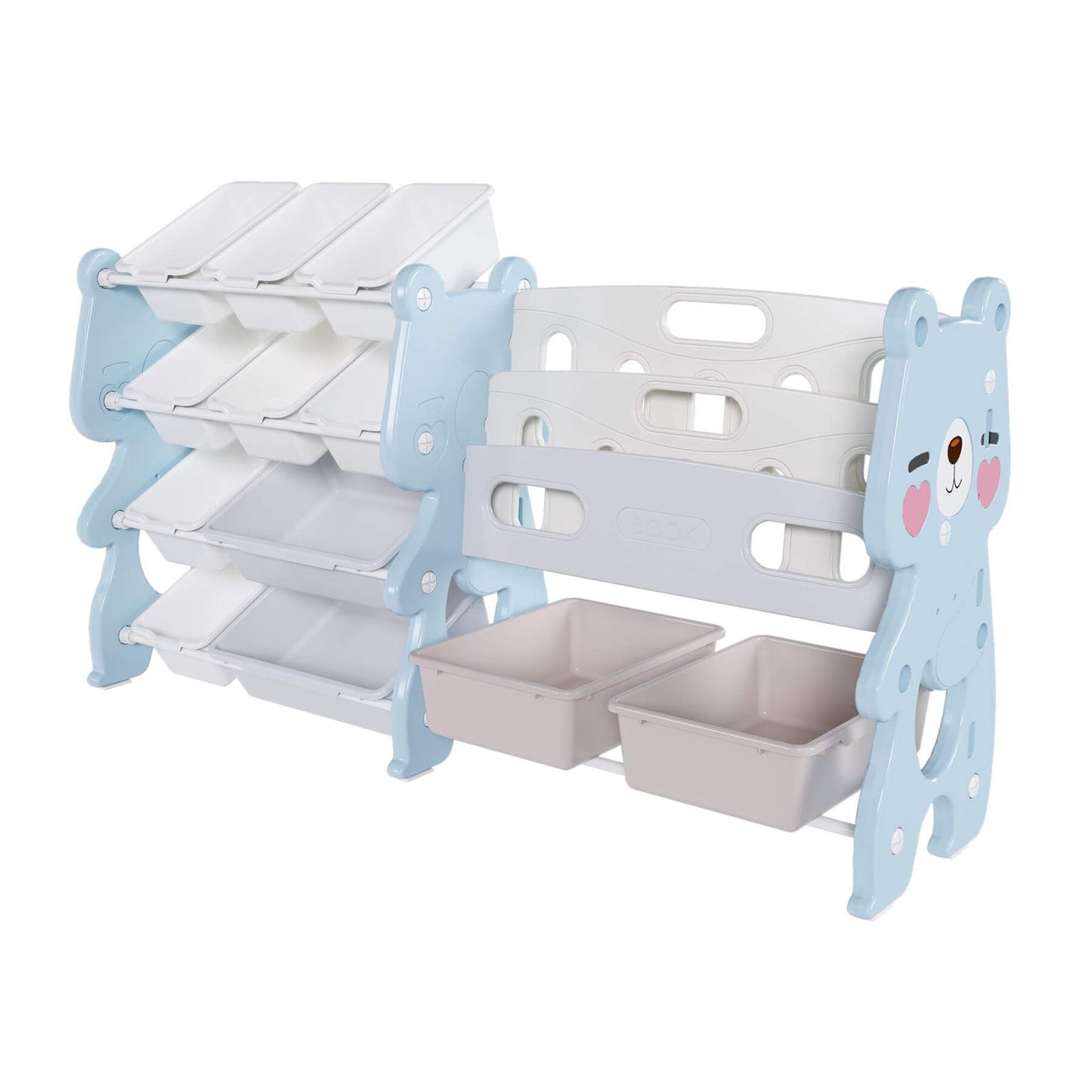 MONTARY Kids Toy Storage Organizer with 2 Tier Bookshelf and 12 Toy Bins -  Blue