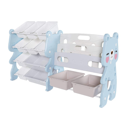 MONTARY Kids Toy Storage Organizer with 2 Tier Bookshelf and 12 Toy Bins -  Blue
