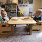 Kids Sitting on RAD Children's Furniture Montessori Cube Chair, at Dining Table