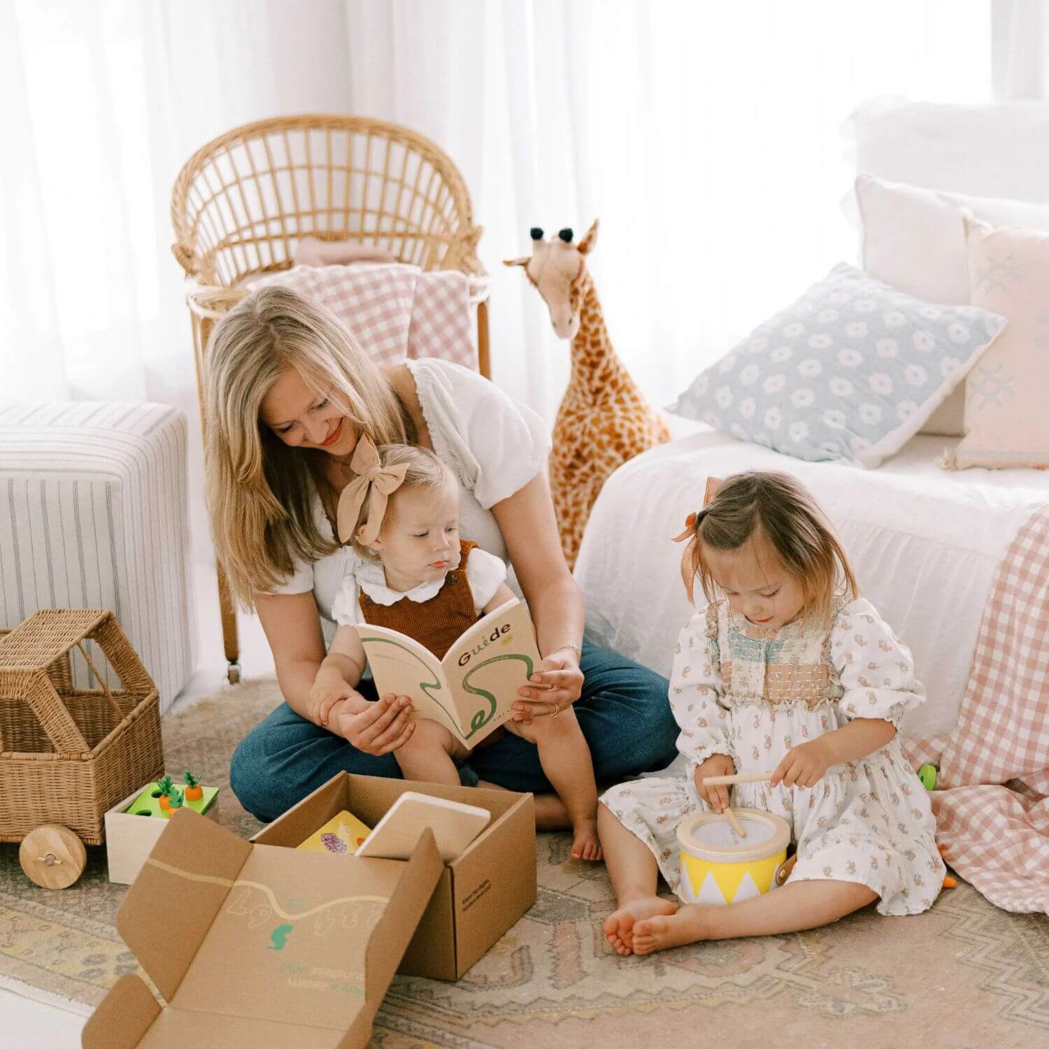 Mom & Kids Playing Tiny Land® Montessori Toys Set