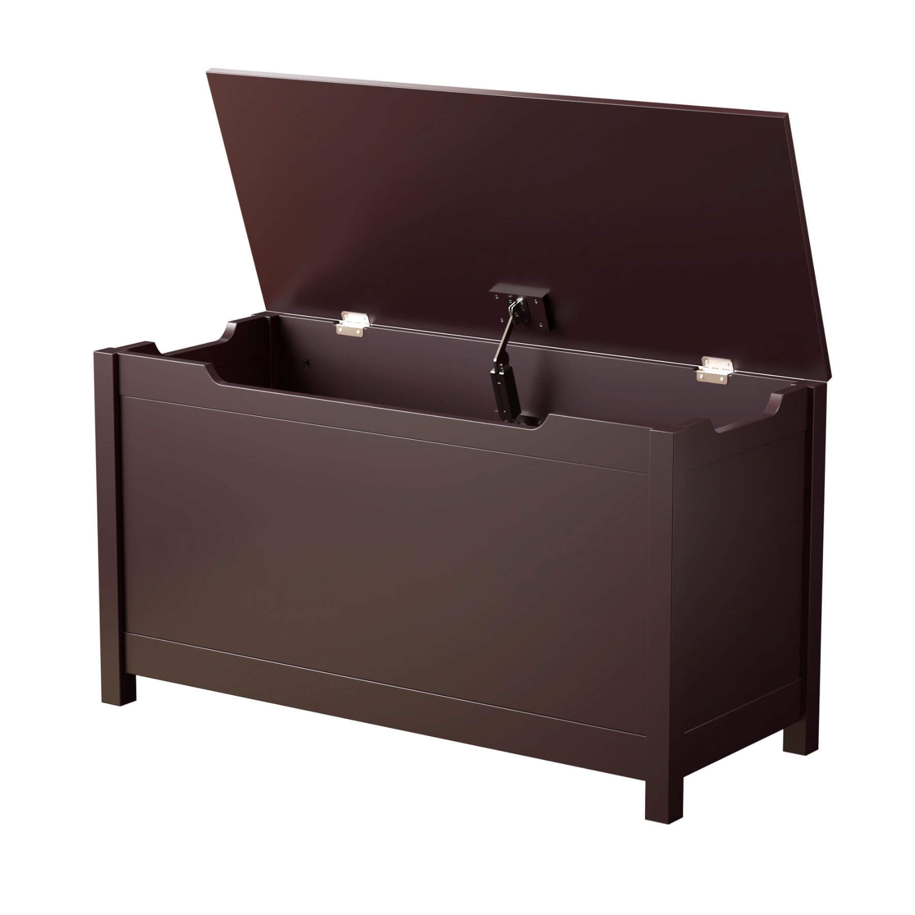 MOONRIVER Kids Wooden Toy Box Storage - Coffee with open lid on a white background