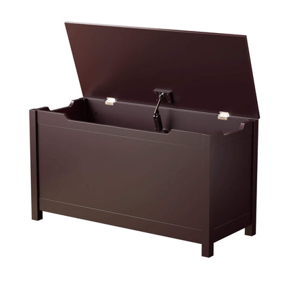 MOONRIVER Kids Wooden Toy Box Storage - Coffee with open lid on a white background