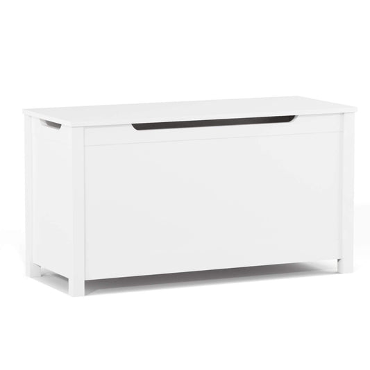 MOONRIVER Kids Wooden Toy Box Storage with Safety Hinged Lid - White