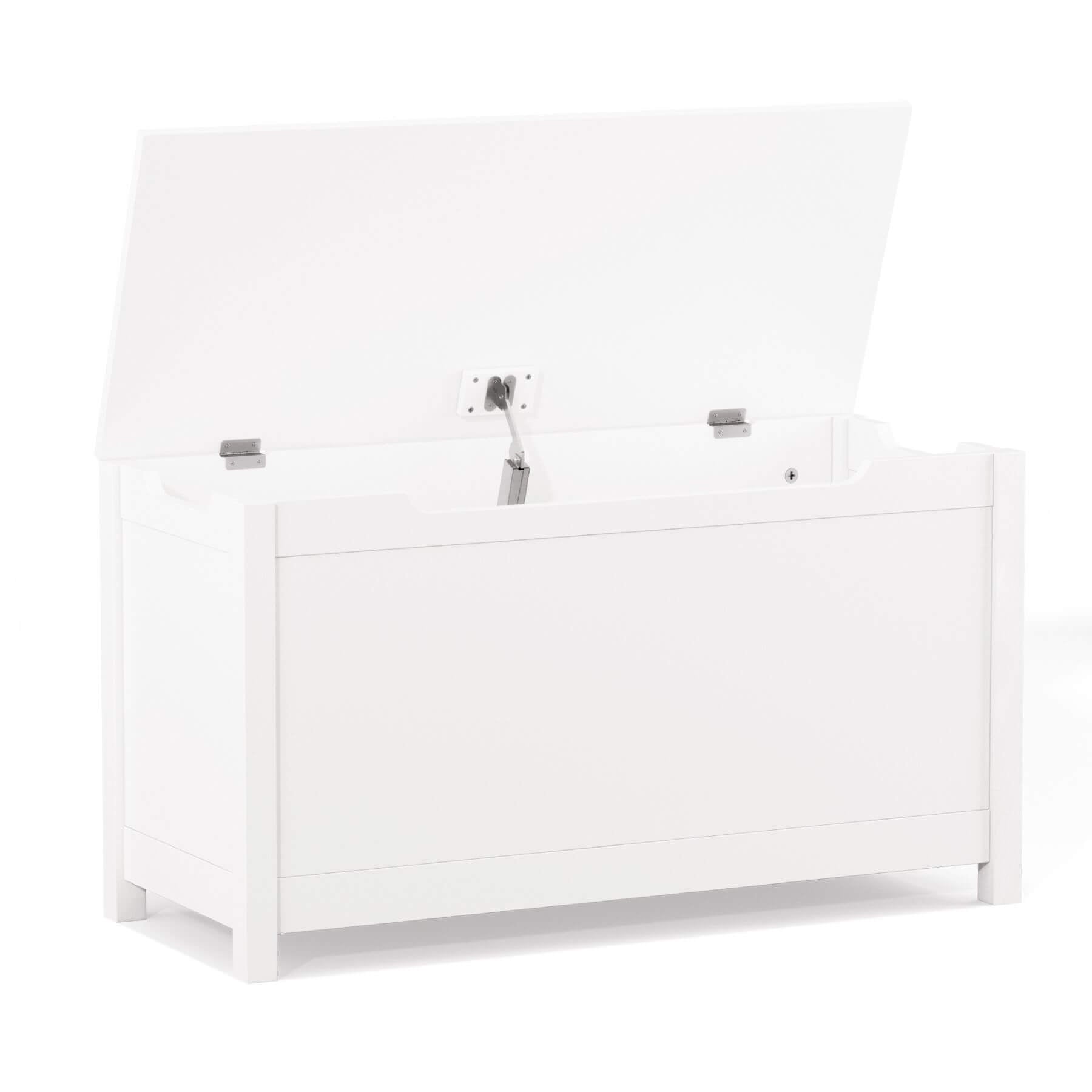 MOONRIVER Kids Wooden Toy Box Storage with Safety Hinged Lid - White