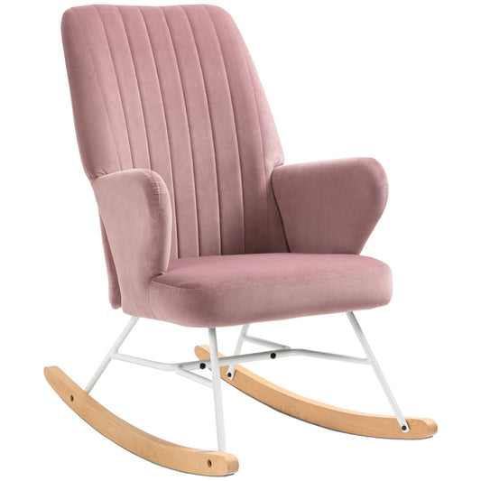 HOMCOM Modern Nursery Accent Rocking Chair | Wingback Chair | Pink