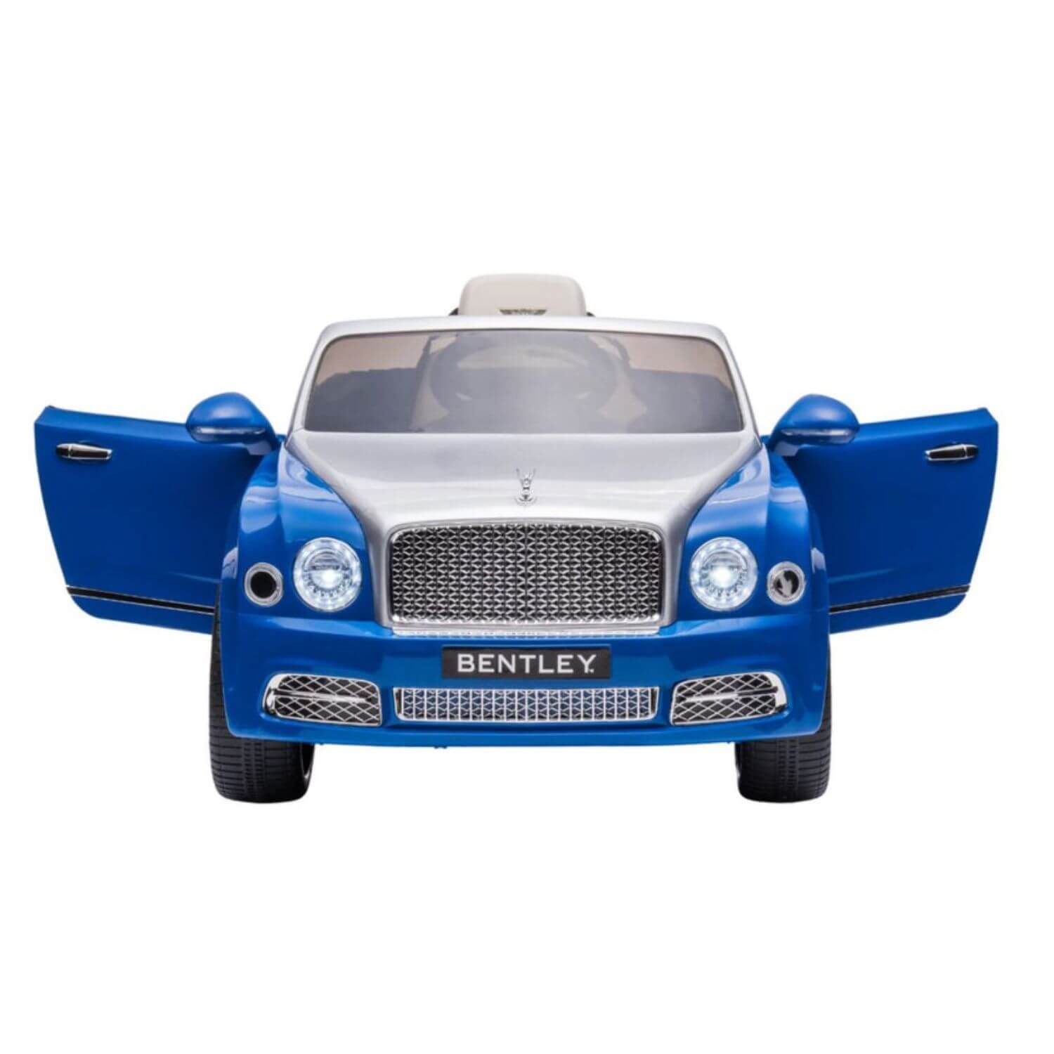 Front View of Bentley Mulsanne Electric Ride-On Car Blue w/ Doors Open