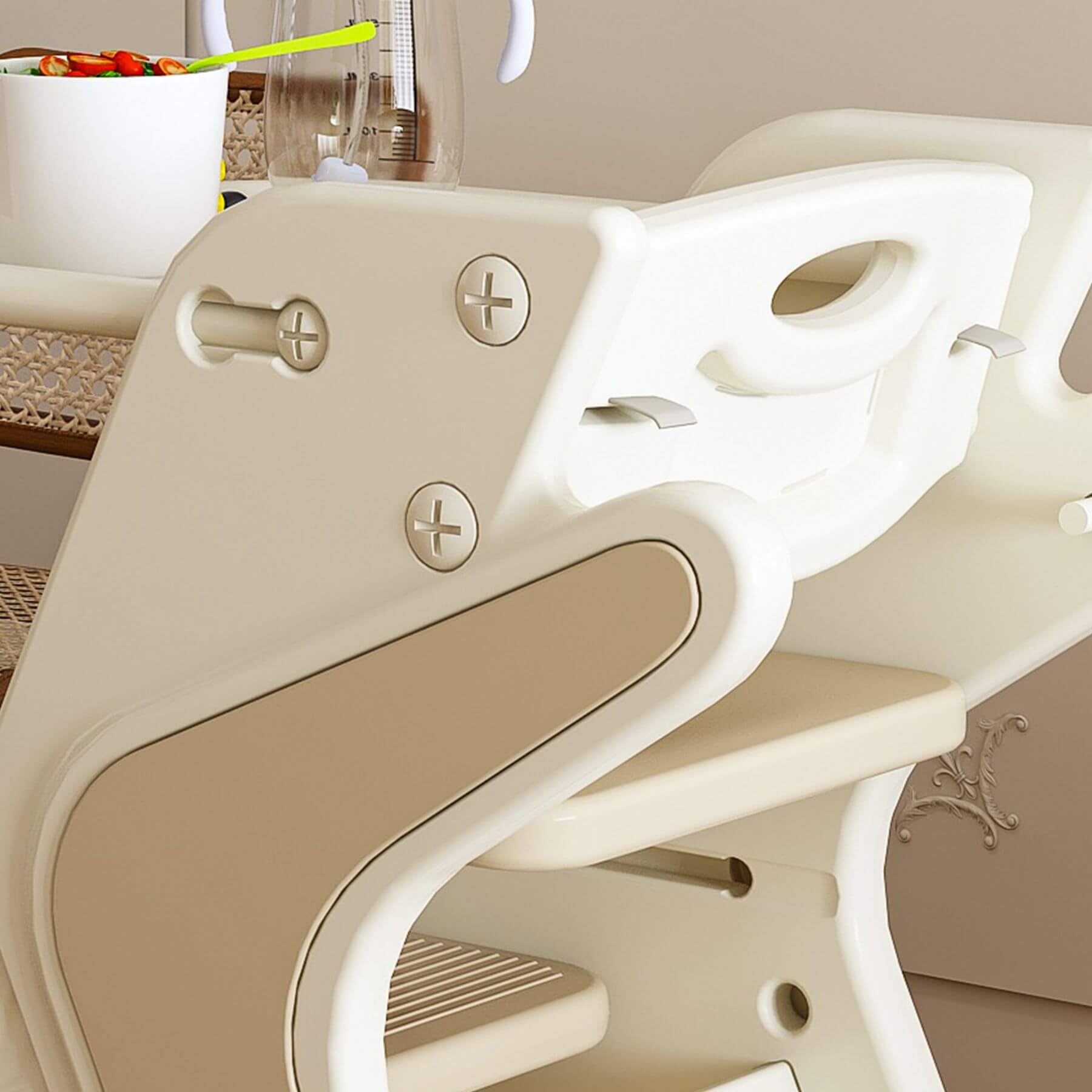 Close-up of Multi-Functional Growing Up High Chair - White & Charcoal