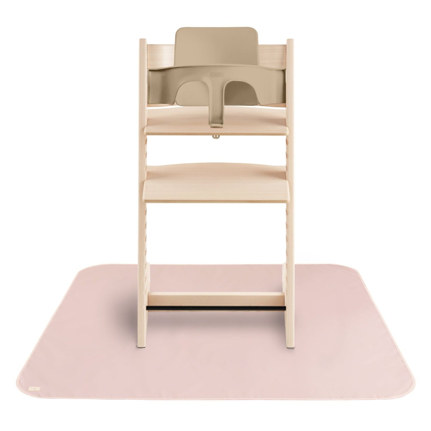 Wooden high chair on Mushie Splat Mat - Blush