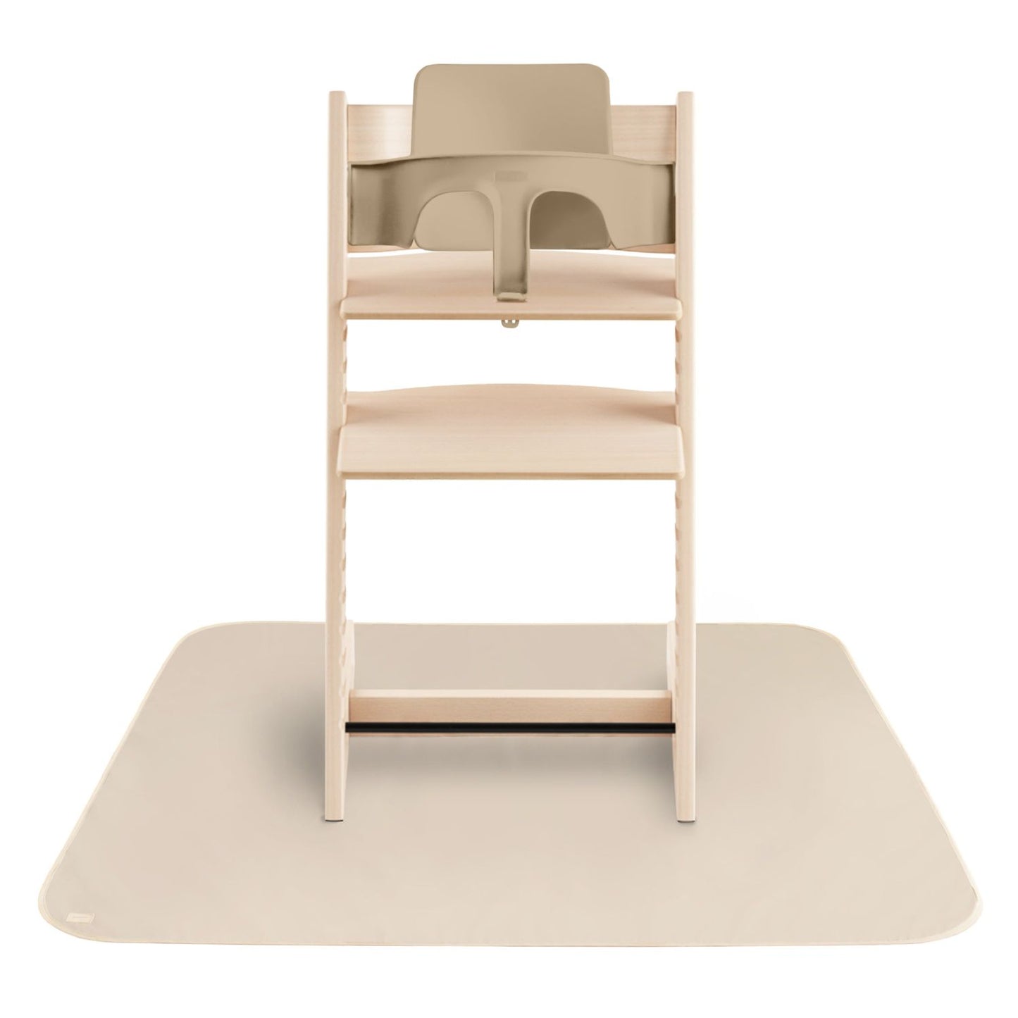 Wooden high chair on Mushie Splat Mat - Fog