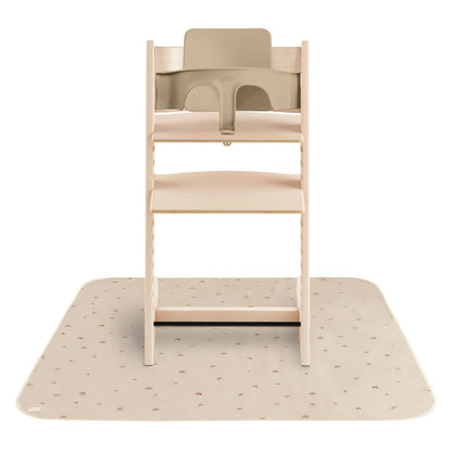 Wooden high chair on Mushie Splat Mat - Rainbows