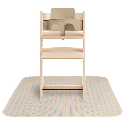Wooden high chair on Mushie Splat Mat - Retro Stripe