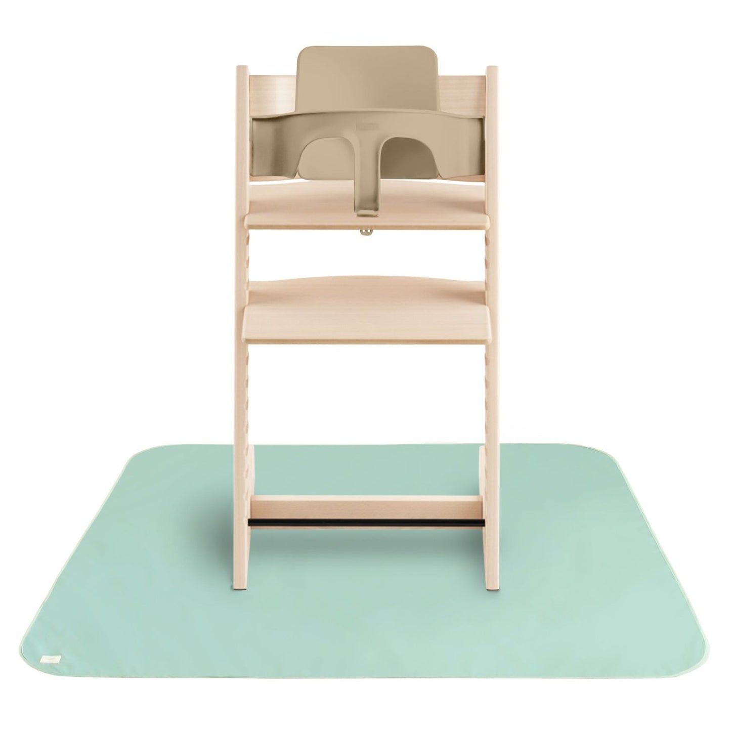 Wooden high chair on Mushie Splat Mat - Roman Green