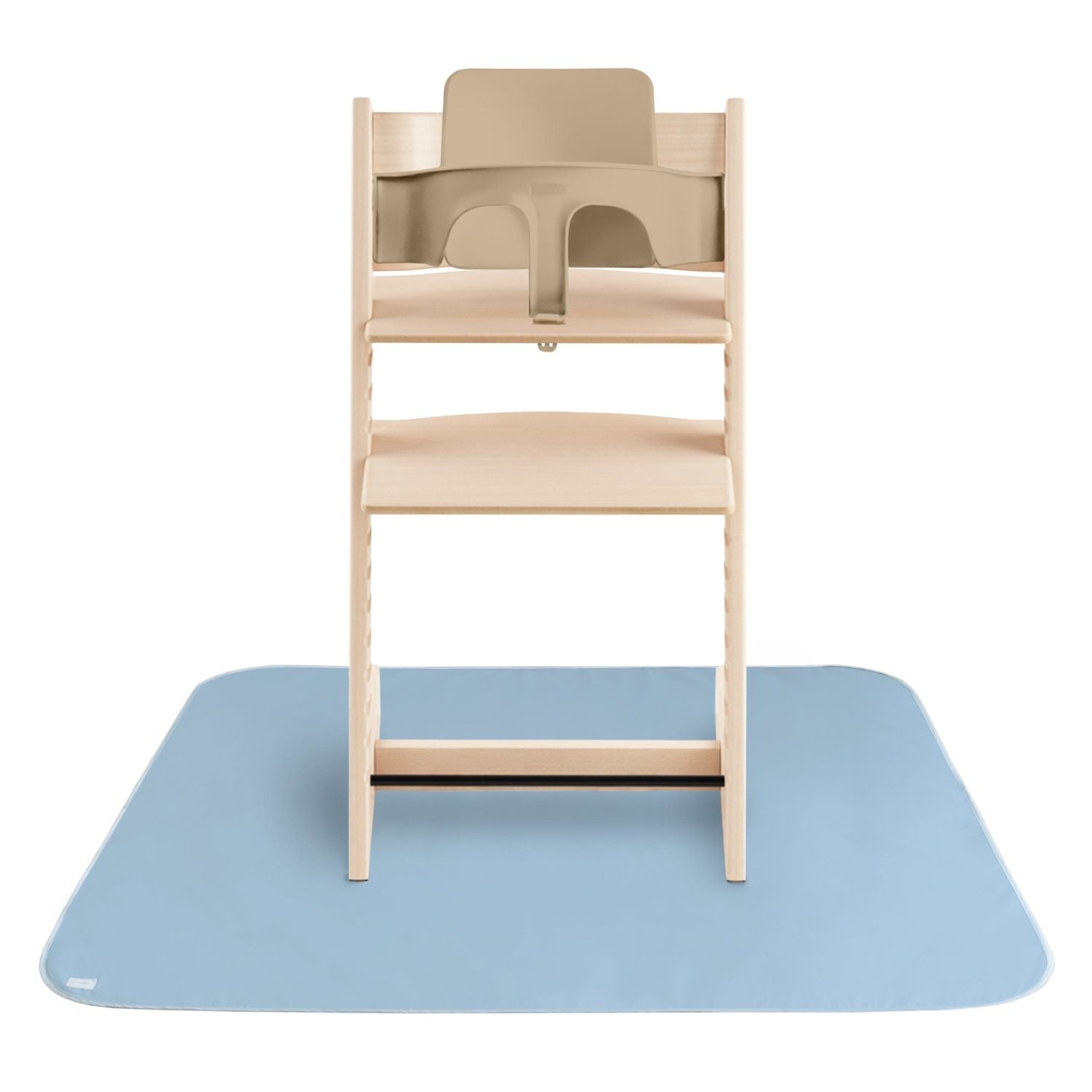 Wooden high chair on Mushie Splat Mat - Tradewinds
