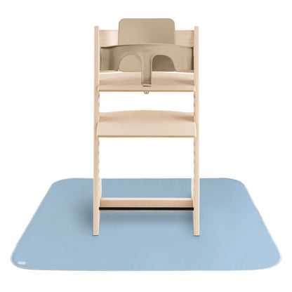 Wooden high chair on Mushie Splat Mat - Tradewinds