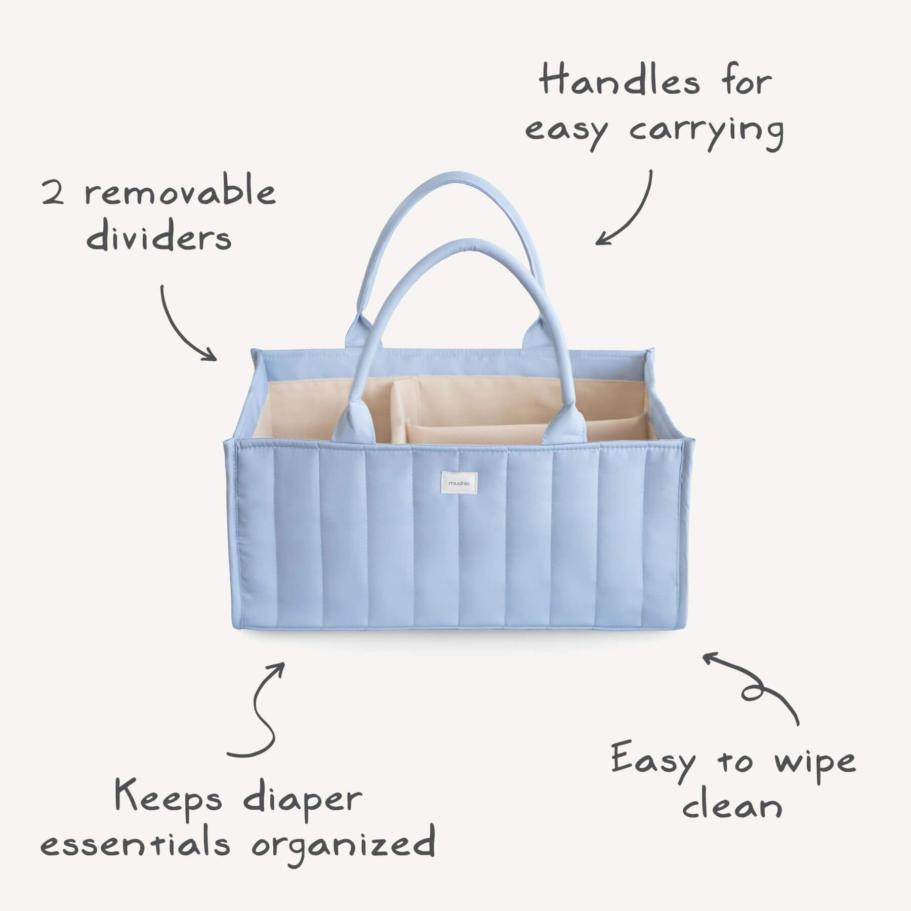 Mushie Diaper Caddy with features