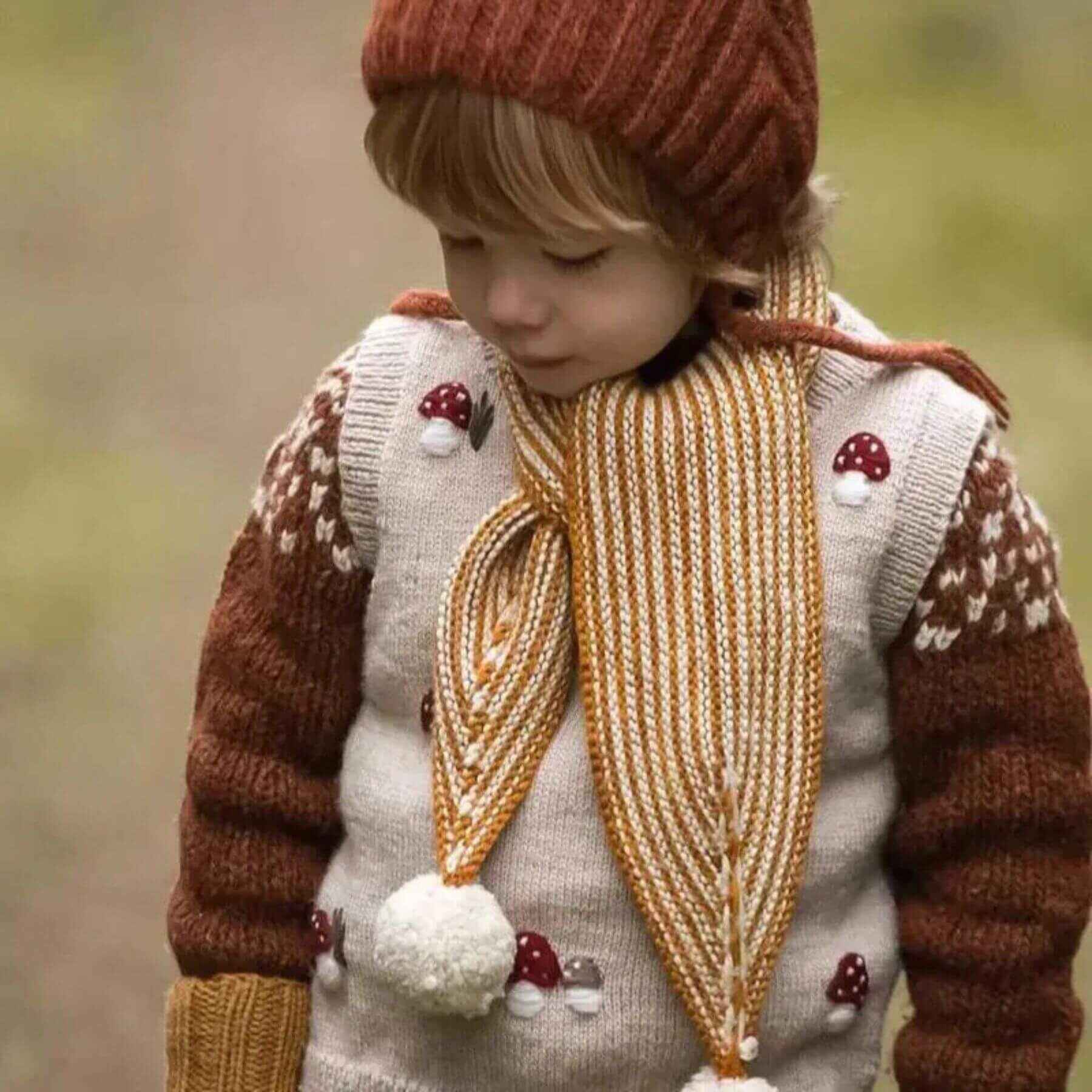 Boy in Mushroom Embroidery Knit Top