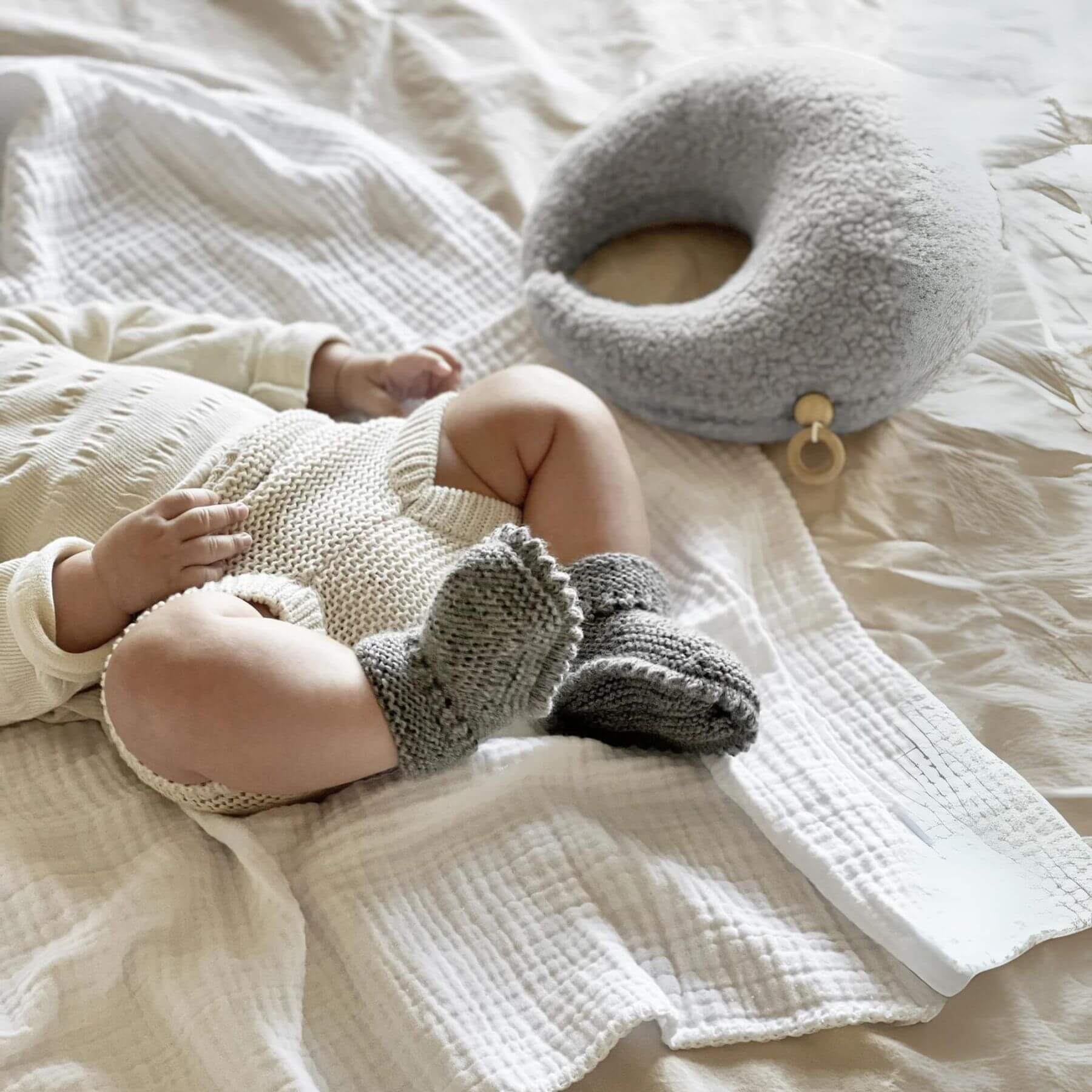 Baby Sleeping Next to Unique Love Design Music Box Magic Moon Grey