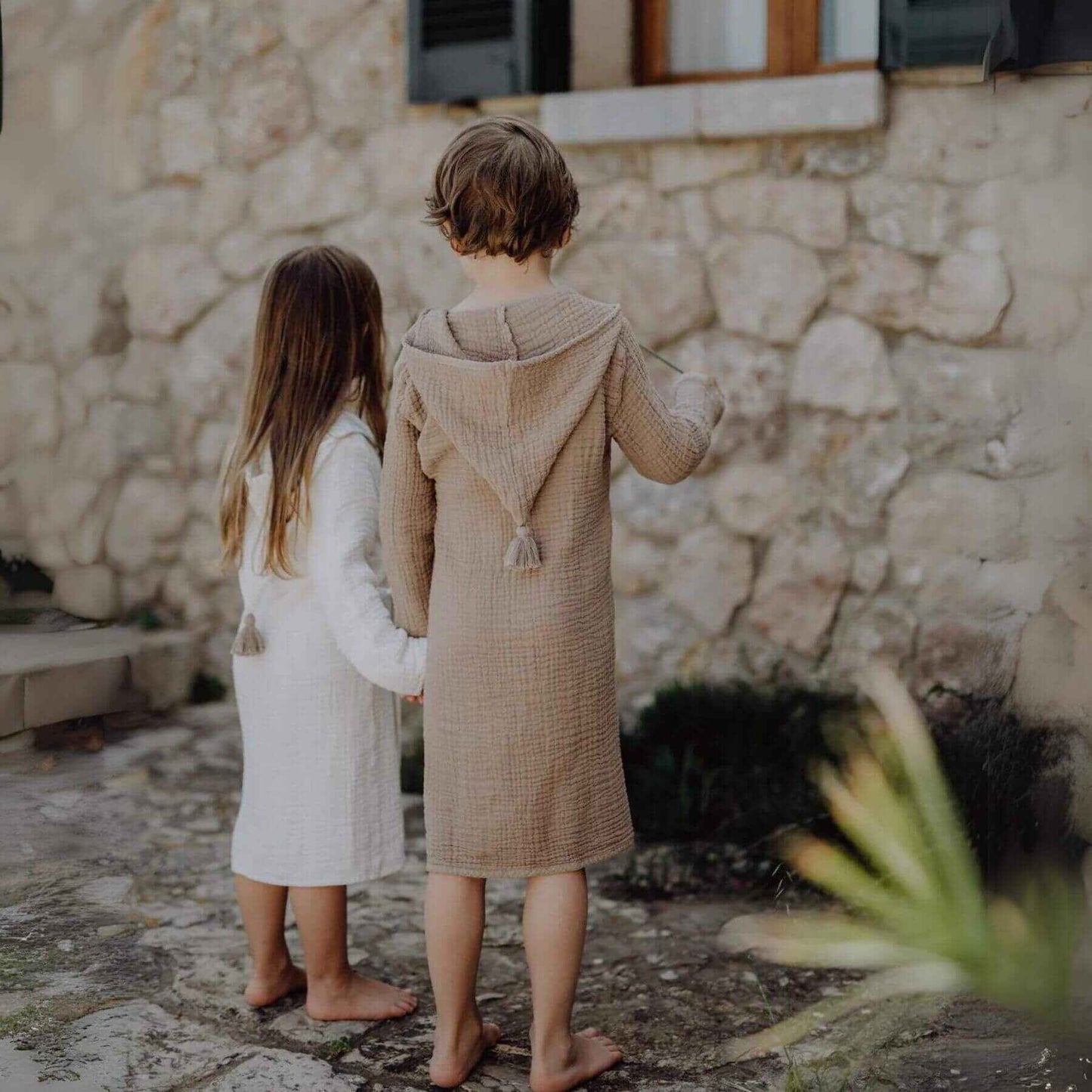 Kids Wearing Unique Love Design Muslin Bathrobe