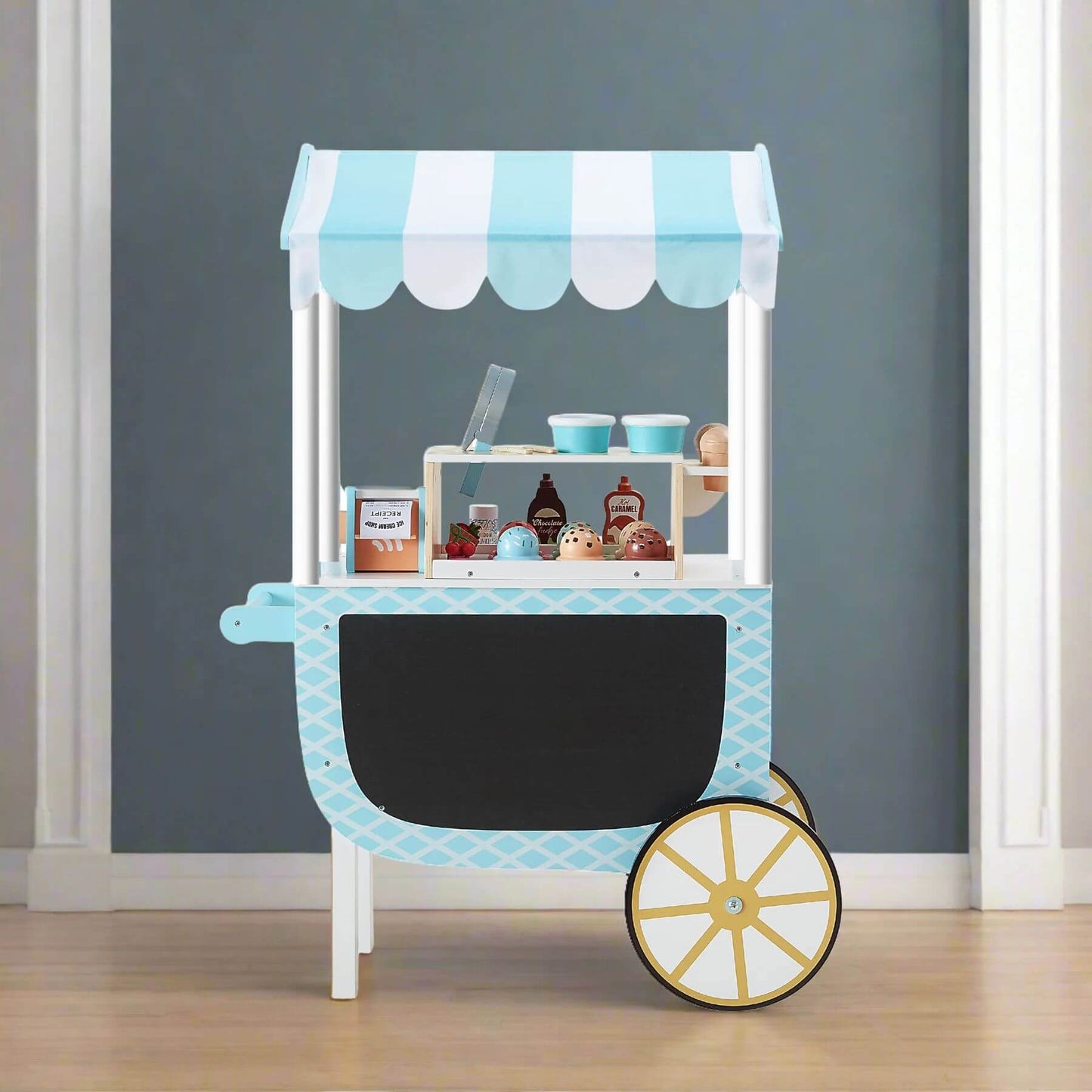 Teamson Kids My Little Helper Ice Cream Cart & Accessories Blue/White