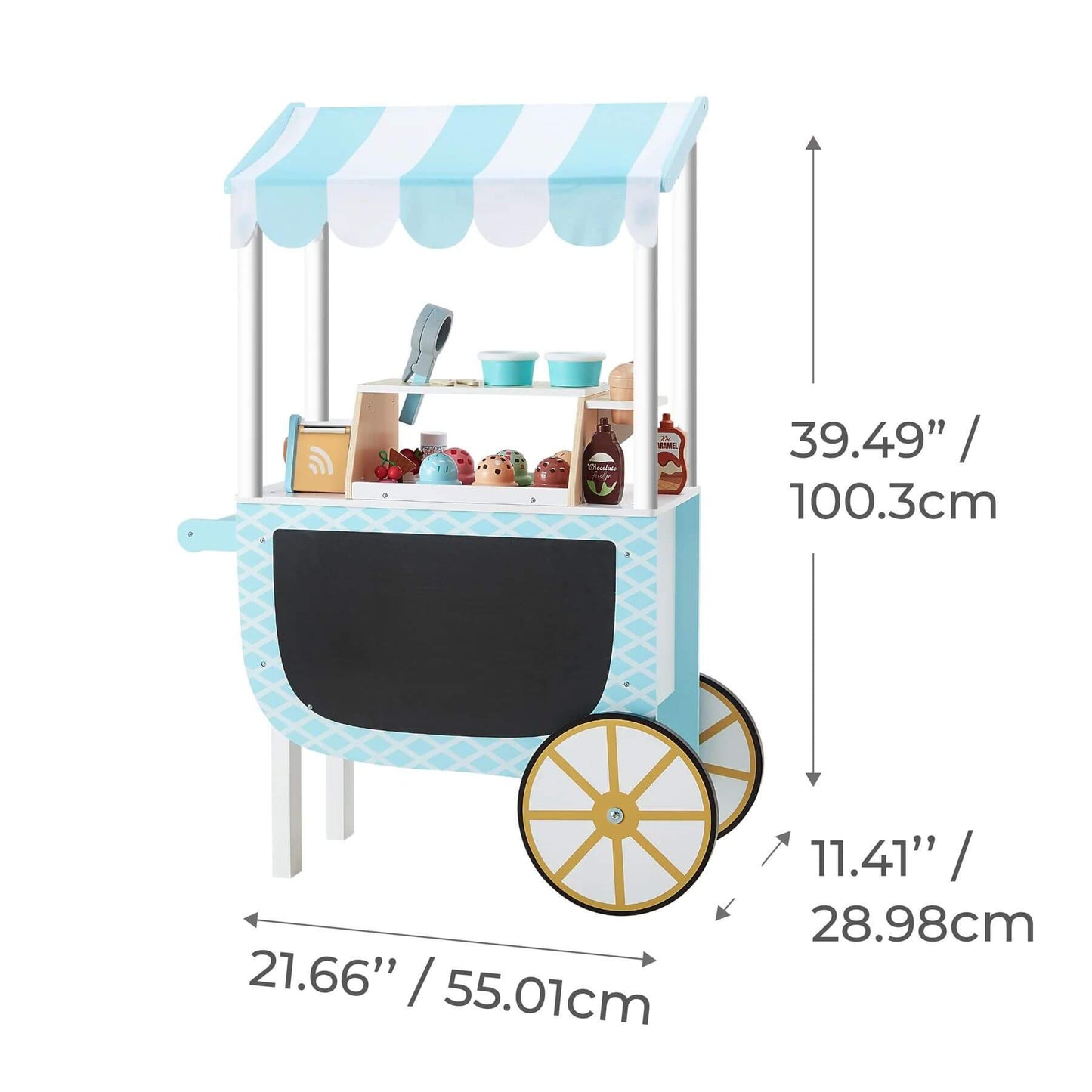 Teamson Kids My Little Helper Ice Cream Cart & Accessories Blue/White