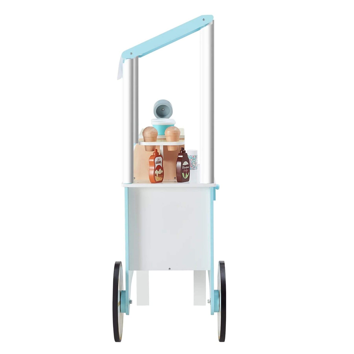 Side View of Teamson Kids My Little Helper Ice Cream Cart & Accessories Blue/White