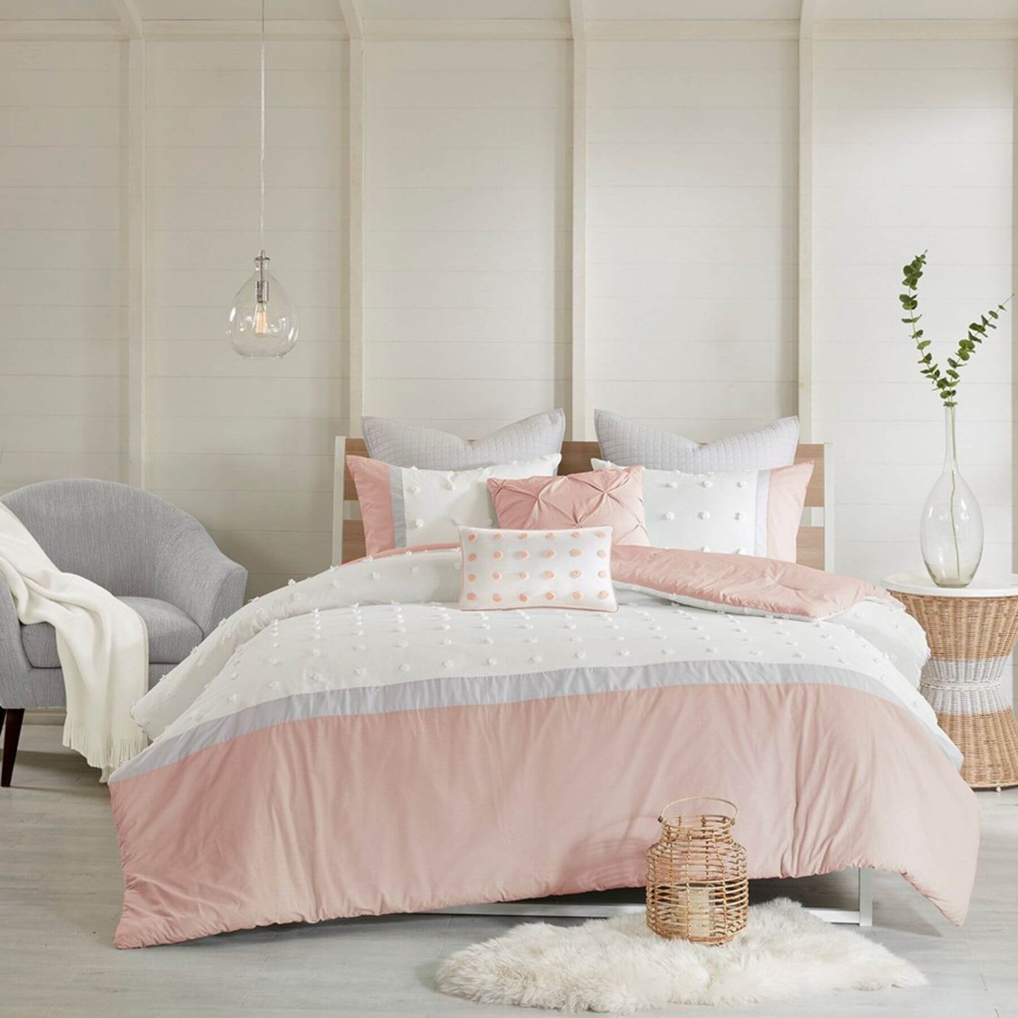 Myla 7 Piece Cotton Jacquard Comforter Set Blush