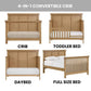 Mystic 4 in 1 Convertible Crib Honey Wood showing different stages of growth from crib to toddler bed, daybed, and full-size bed.