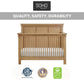 Mystic 4 in 1 Convertible Crib Honey Wood with 'Soho Baby' branding and certification logos on a white background