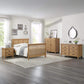 Mystic furniture set including bed, dresser, and nightstands in a room with large windows.