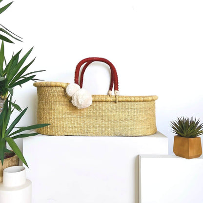 Plum+Sparrow Cognac + Cream Handle Moses Basket