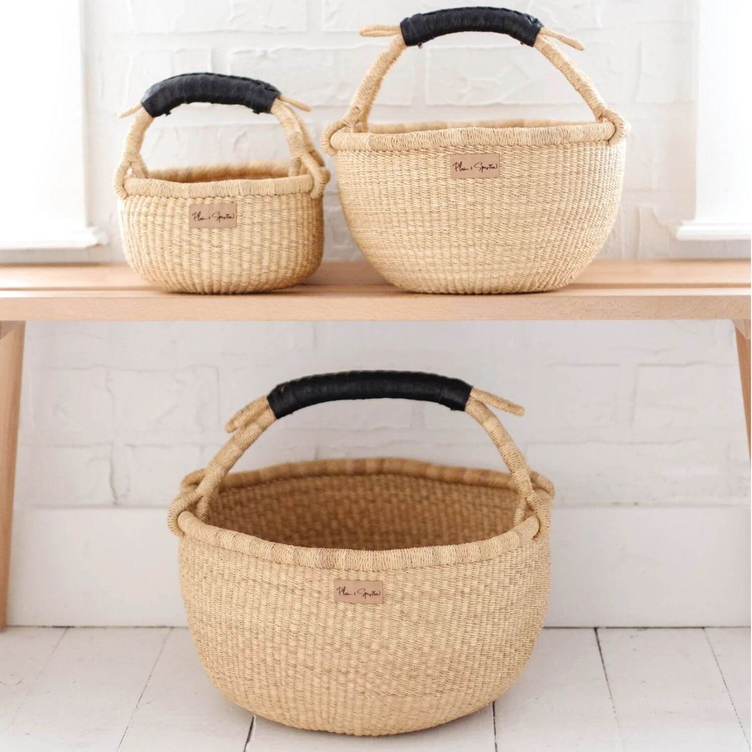 Plum+Sparrow Natural Black Handle Small Market Basket