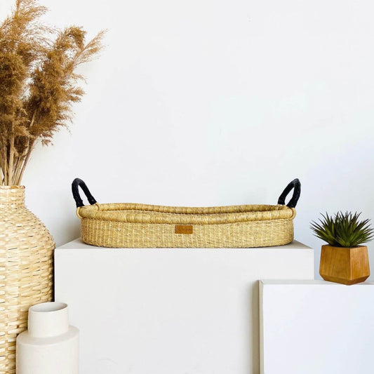 Plum+Sparrow Natural Changing Basket Black Handle