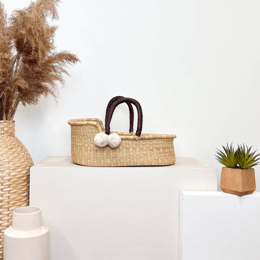 Plum+Sparrow Natural Mini Moses Basket Brown Handle