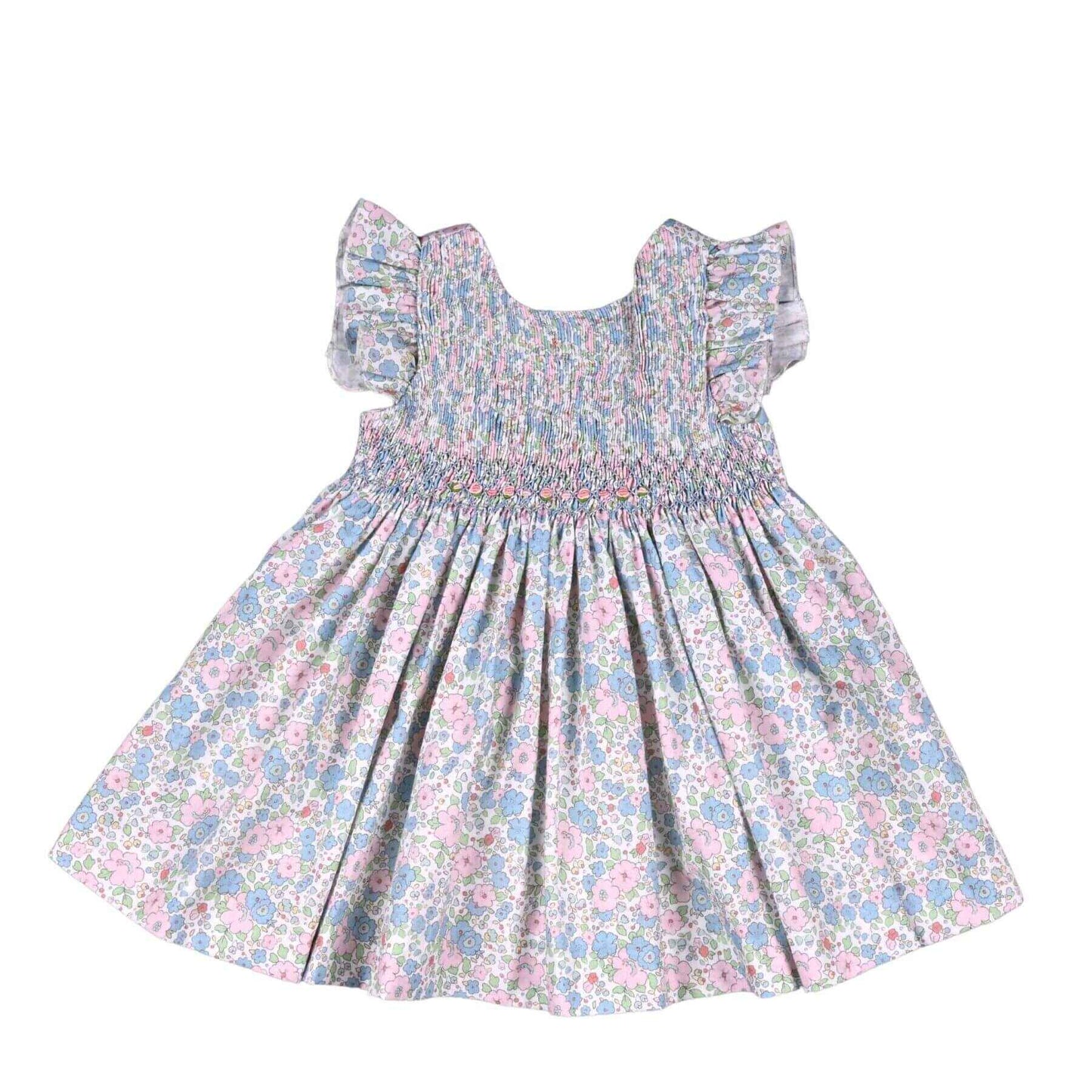 NELIA | Girls Blue Floral Cotton Smocked Dress