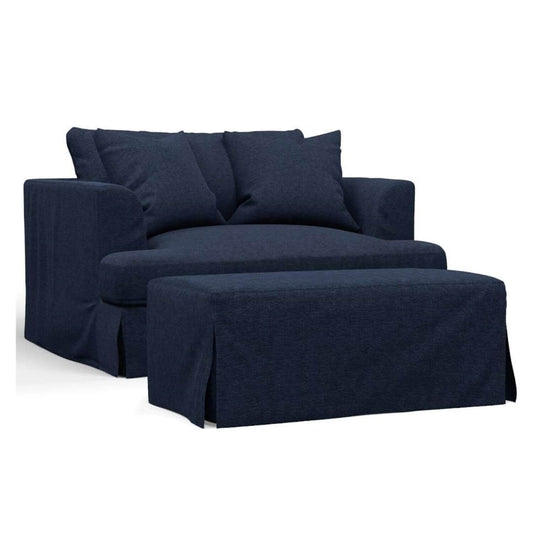 Sunset Trading Newport Slipcovered Chair and a half w/Ottoman | Navy Blue