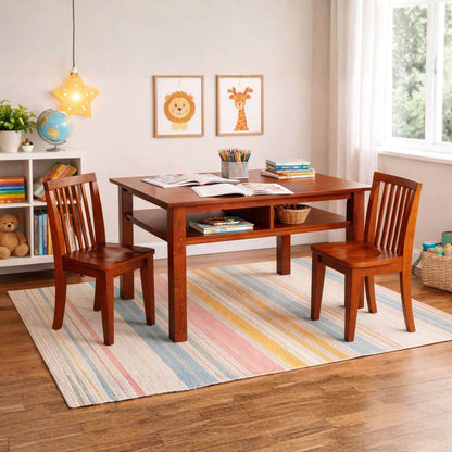AFG Newton Kids Table and 2 Contoured Chair Set - Mahogany in a room with books and toys on the table.