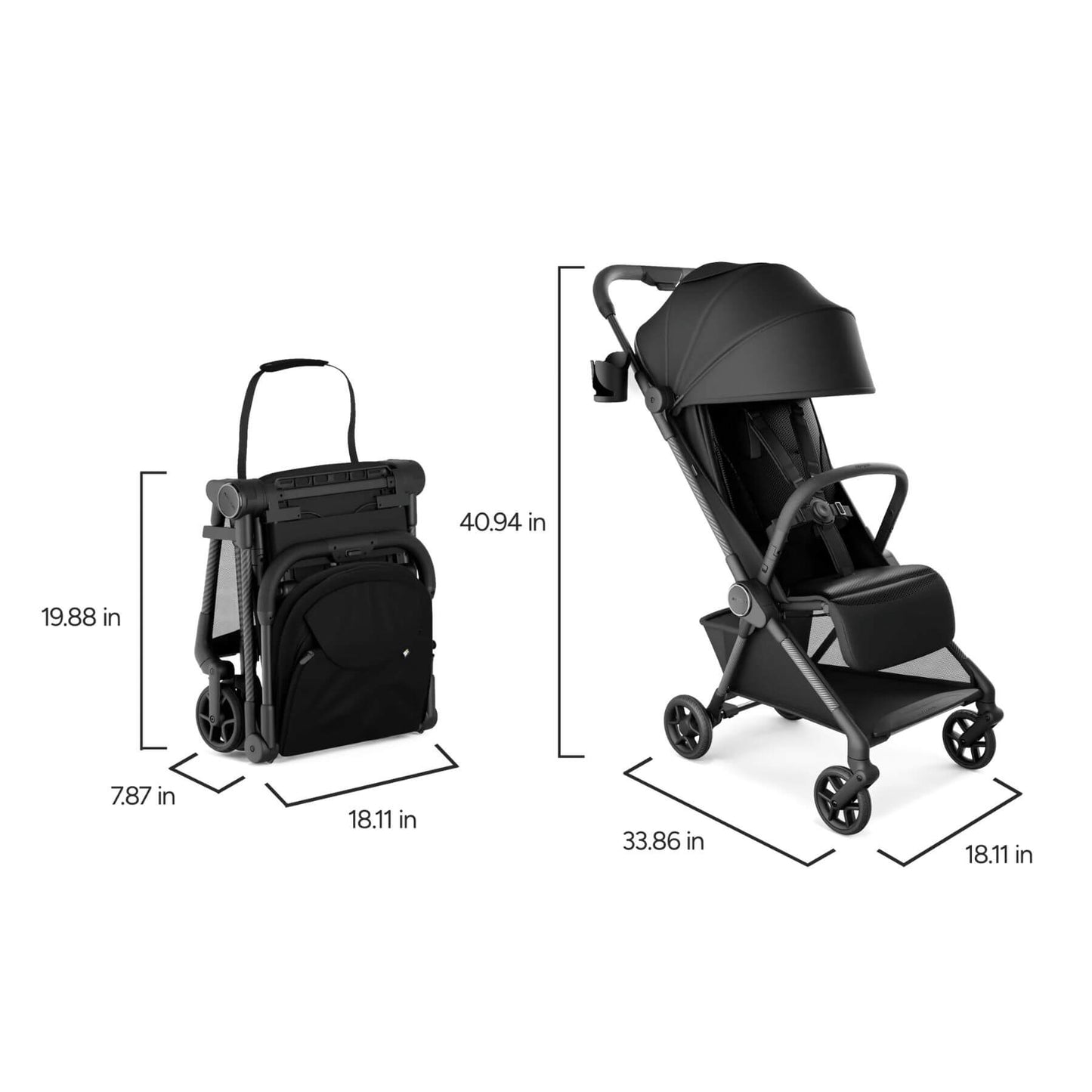Mompush Nexis - Black with dimensions labeled on a white background