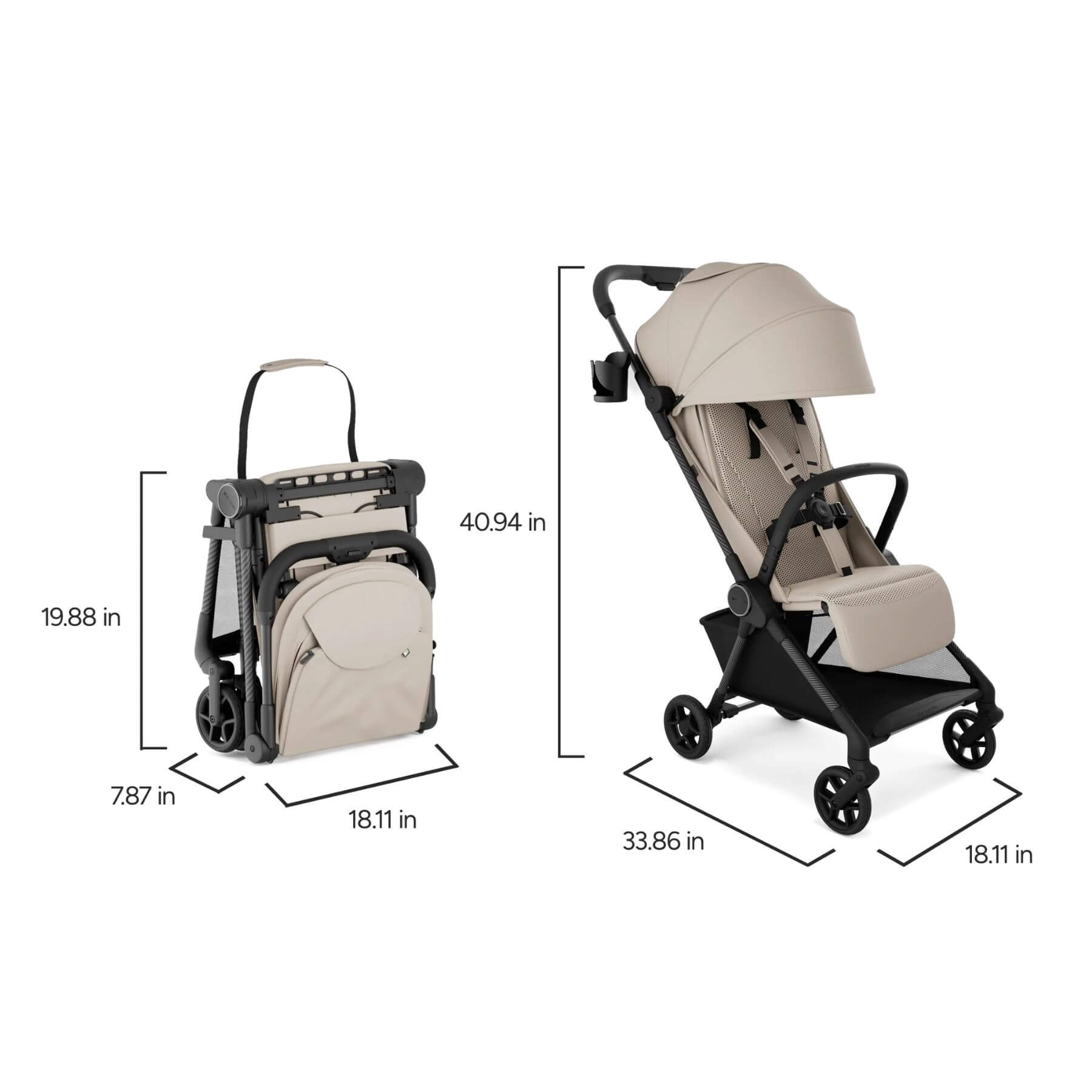 Mompush Nexis - Khaki with dimensions displayed on a white background