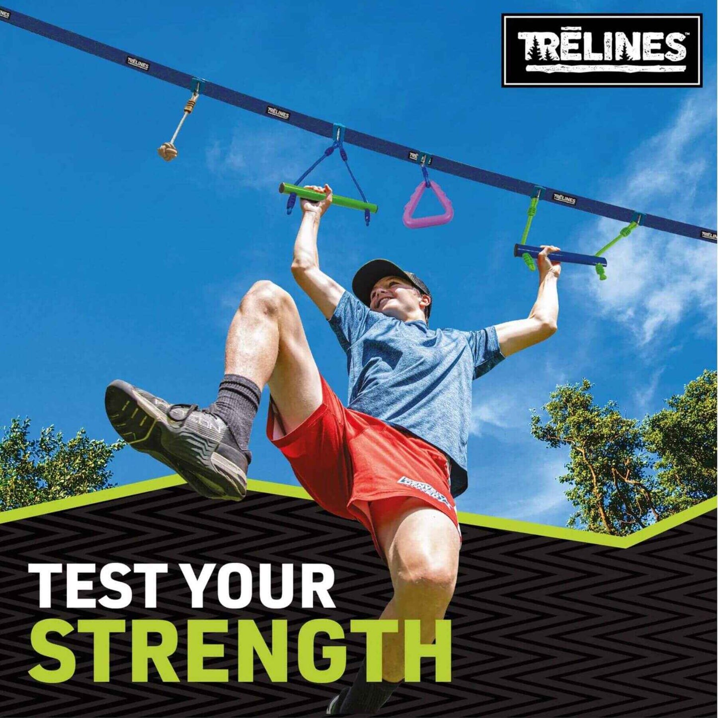Boy Playing on Trelines Ninja Adventure Line 36ft