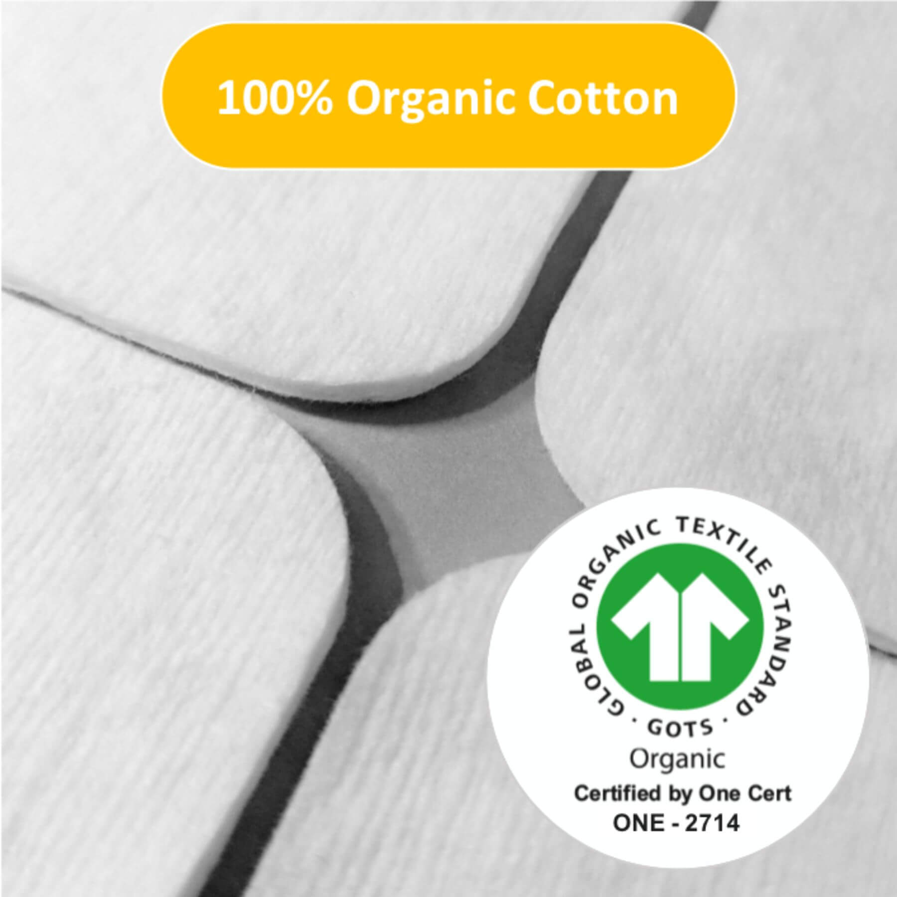 Close-up of organic cotton fabric with a GOTS certification label.