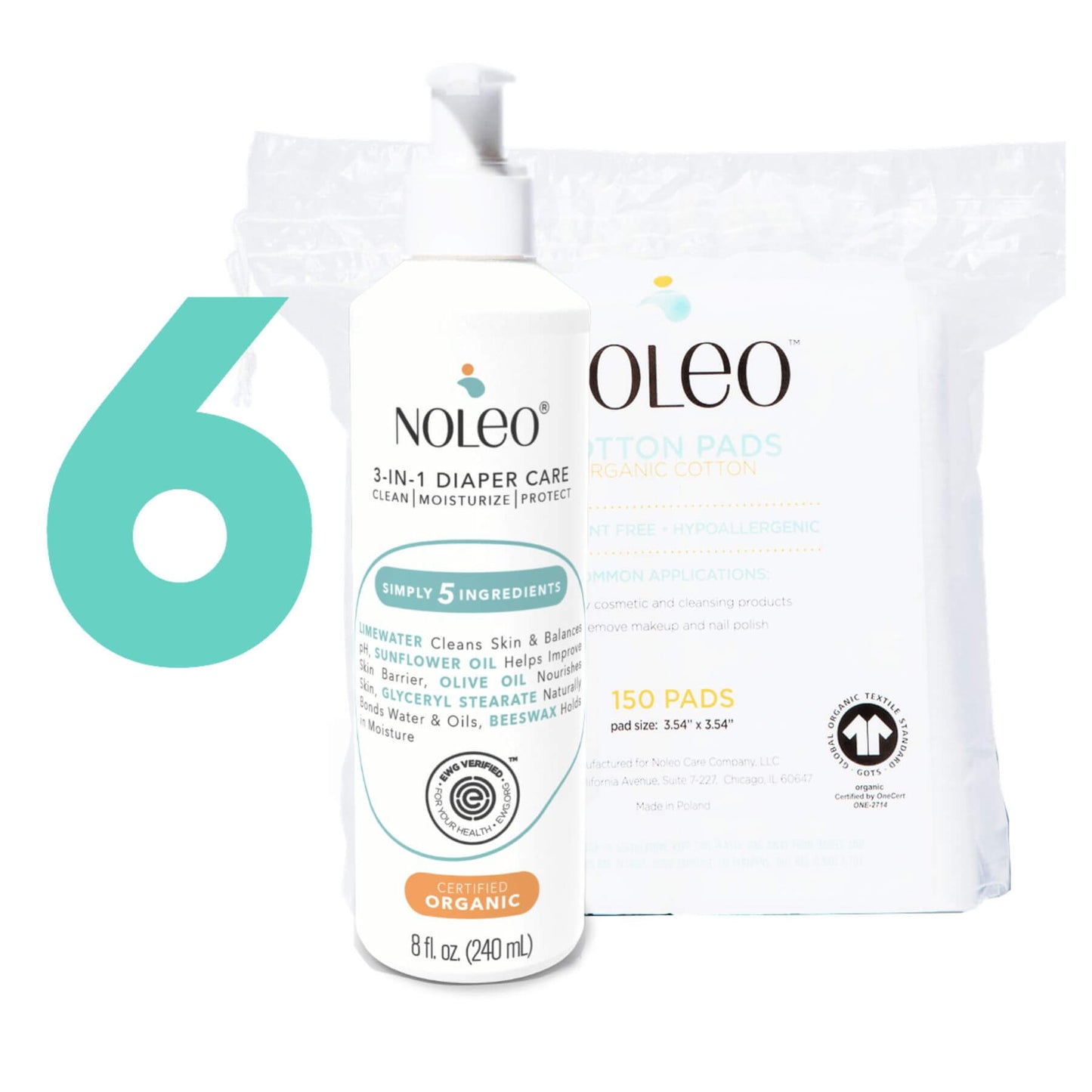 Noleo diaper care product packaging on a white background